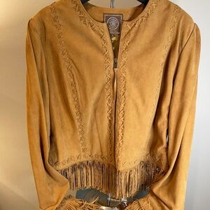 Gorgeous, Vintage Double-D Ranch Tan Suede Jacket with Fringe Size L